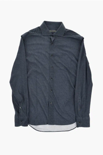 Corneliani Cotton Jersey Shirt With Micro Motifs In Gray