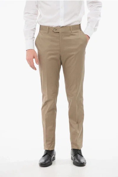 Corneliani Cotton Pants With Double Buttons Clousure In Brown