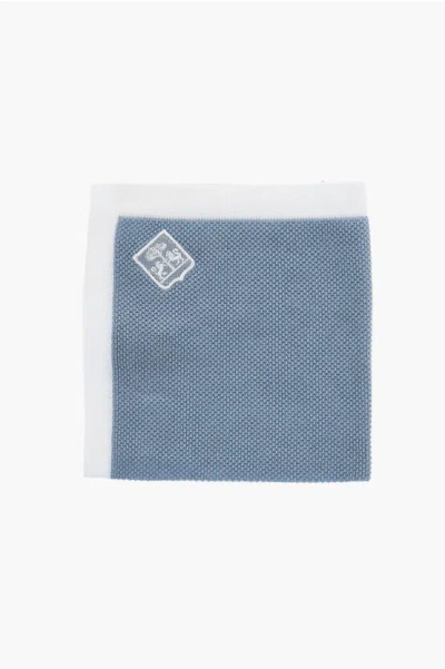 Corneliani Cotton Pocket Square With Contrasting Edge In Blue
