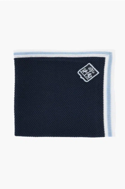 Corneliani Cotton Pocket Square With Contrasting Edge In Blue