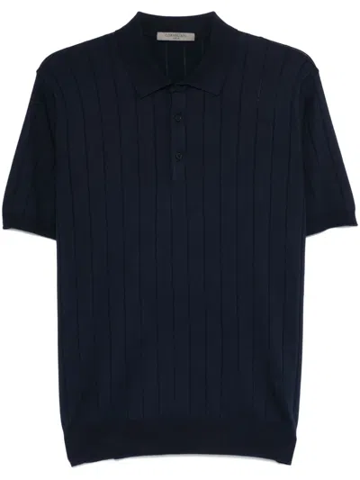 Corneliani Wide-ribbed Polo Shirt In Blue