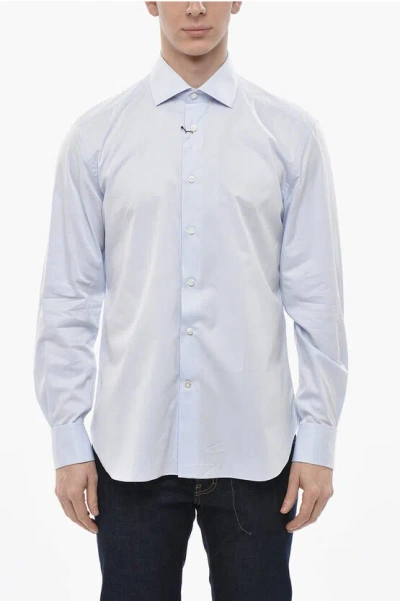 Corneliani Cotton Poplin Shirt With French Collar And Cufflinks In Blue
