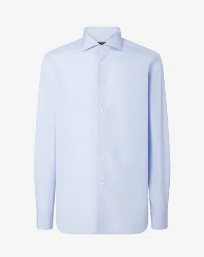 Corneliani Cotton Poplin Shirt With White And Light Blue Micro Stripes
