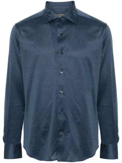 Corneliani Spread-collar Cotton Shirt In Blue