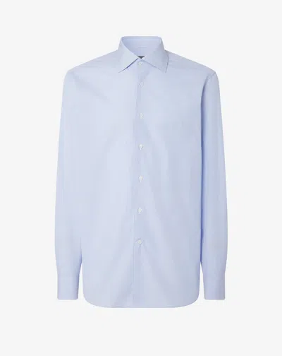 Corneliani Cotton Shirt With White And Light Blue Micro Stripes