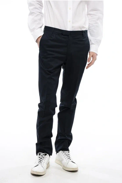 Corneliani Cotton Slim Fit Pants With Martingale In Blue