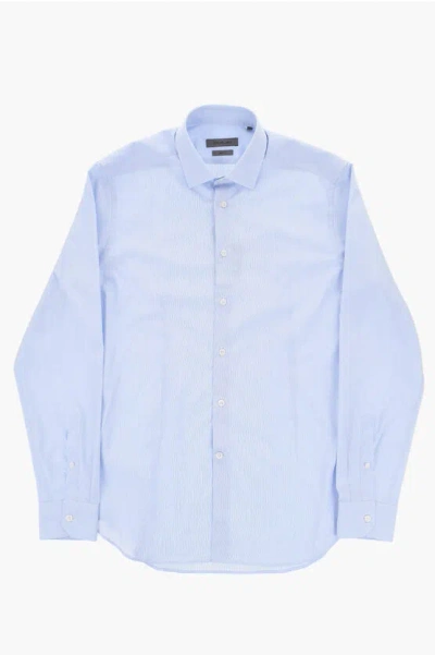 Corneliani Cotton Slim-fit Shirt With French Collar In Blue