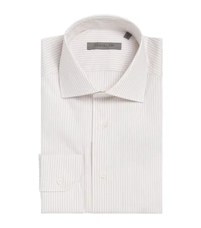 Corneliani Cotton Stripe Long-sleeve Shirt In Neutral