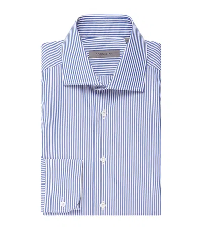 Corneliani Cotton Stripe Shirt In Blue