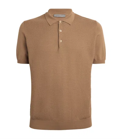 Corneliani Cotton Textured Polo Shirt In Beige