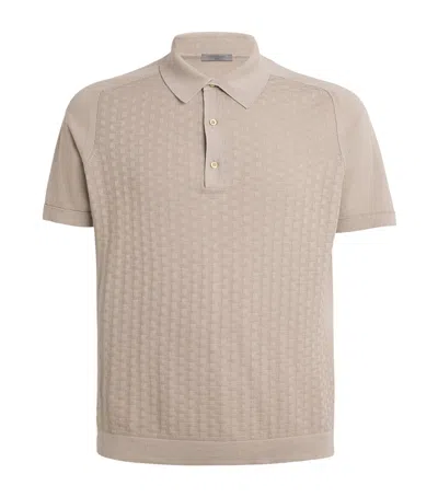 Corneliani Cotton Textured Polo Shirt In Grey