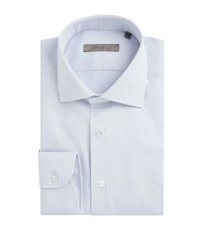 Corneliani Cotton Twill Long-sleeve Shirt In Blue
