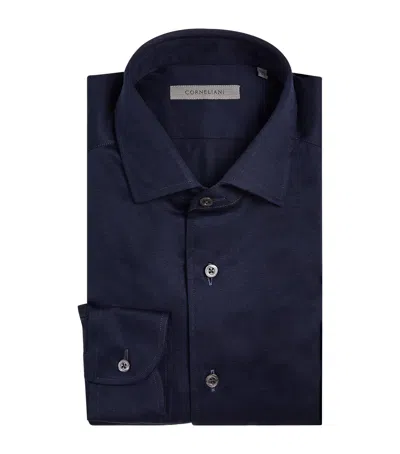 Corneliani Cotton Twill Long-sleeve Shirt In Blue