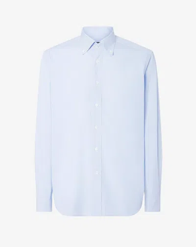 Corneliani Cotton Twill Shirt With White And Light Blue Micro Stripes
