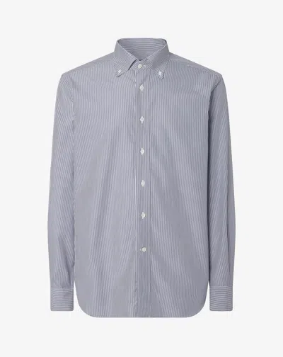 Corneliani Cotton Twill Shirt With White/blue Stripes In Brown