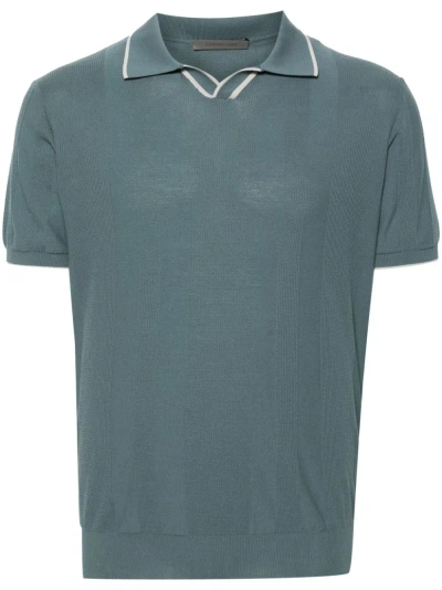 Corneliani Crepe-texture Cotton Polo Shirt In Green