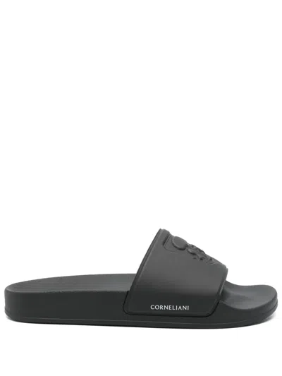 Corneliani Crest-embossed Pool Slides In Black