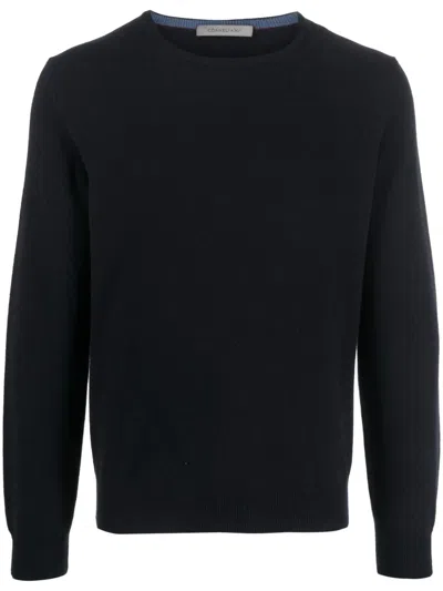 Corneliani Crew-neck Fine-knit Jumper In Blue