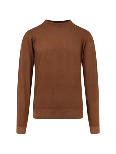 Corneliani Crew-neck Ribbed Sweater In Brown