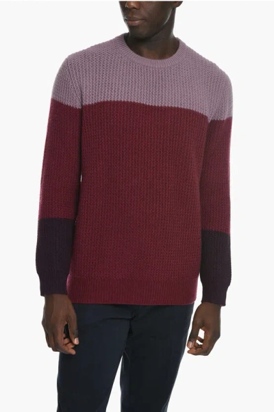 Corneliani Crew Neck Two Tone Cashmere Pullover In White