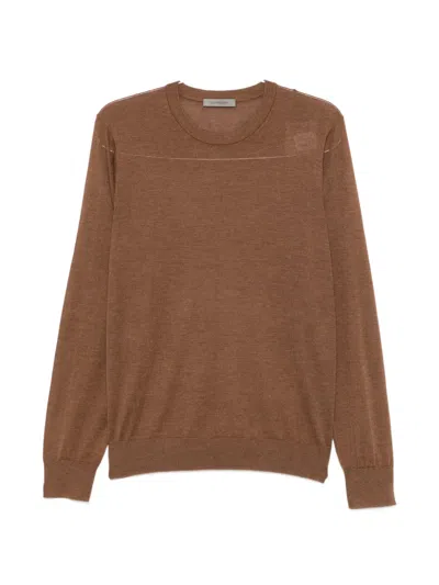 Corneliani Crew-neck Long-sleeve Sweater In Brown