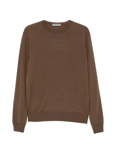Corneliani Crew-neck Long-sleeve Sweater In Brown