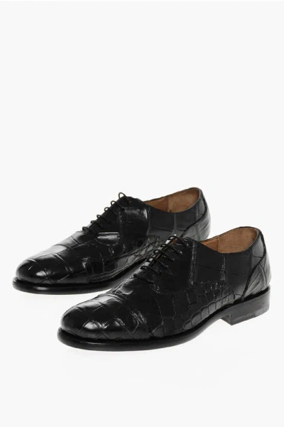 Corneliani Crocodile Skin Oxford Shoes In Black