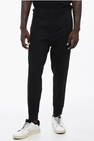 Corneliani Cuffed Academy Wool Blend Pants With Ankle Zips In Black