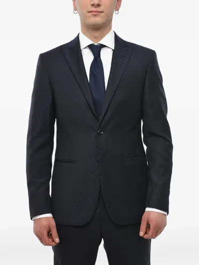 Corneliani Damask-pattern Peak-lapel Blazer In Black