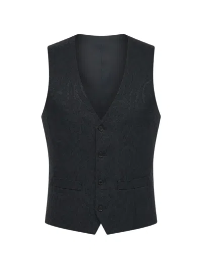 Corneliani Damask-pattern Welt-pocket Waistcoat In Black