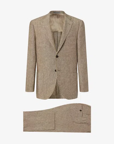 Corneliani Dark Beige Suit Made From Linen Chambray In Brown