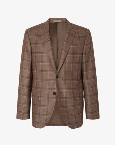 Corneliani Dark Brown Overcheck 130's Wool Jacket