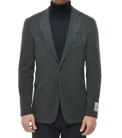 Corneliani Dark Green Notched Lapel Blazer In Gray