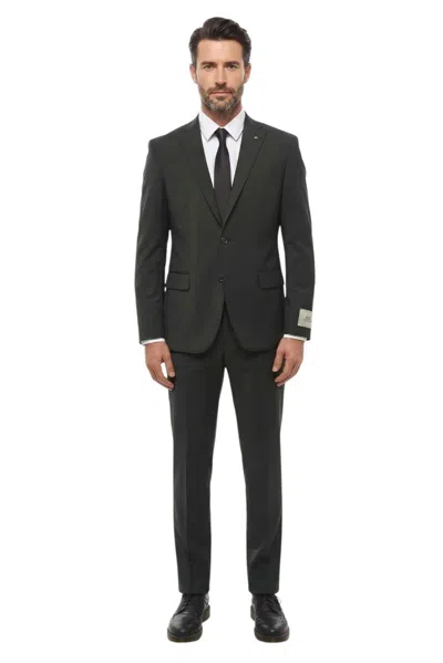 Corneliani Dark Green Peaked Lapel Suit In Black