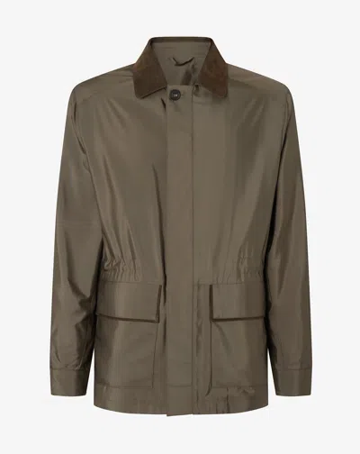 Corneliani Dark Green Technical Silk Caban Coat