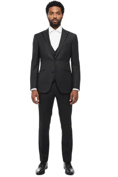 Corneliani Dark Grey Peaked Lapel Suit In Black