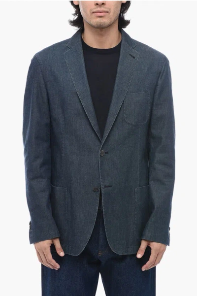 Corneliani Denim Unlined Blazer In Blue