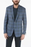 Corneliani District Check Virgin Wool And Flax Side Vents Notch Lapel G