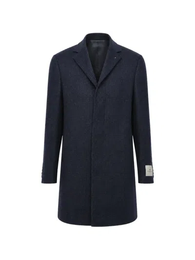 Corneliani District Check Virgin Wool Coat In Black