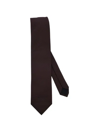 Corneliani Dotted Silk Tie In Brown