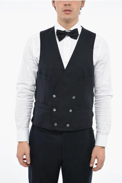 Corneliani Double-breasted Academy Virgin Wool Vest In Black