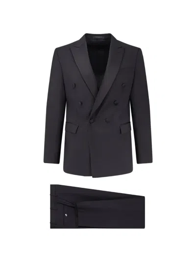 Corneliani Double-breasted Peak-lapel Blazer Wool Suit In Gray