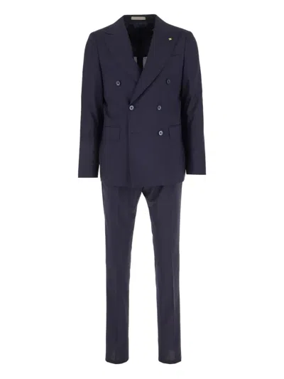 Corneliani Double-breasted Suit In Midnight Blue