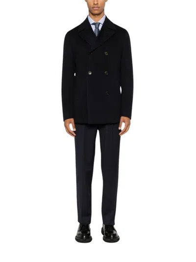 Corneliani Double-breasted Virgin Wool Coat With Tailored Fit And Classic Design In Black