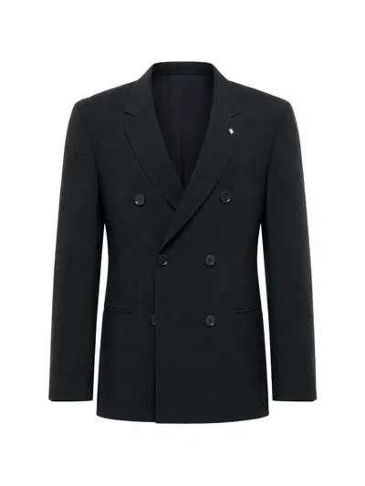 Corneliani Double-breasted Checked Blazer In Blue