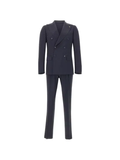 Corneliani Double-breasted Lapel-pin Suit In Blue