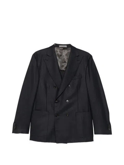 Corneliani Double-breasted Micro-check Jacket In Blue