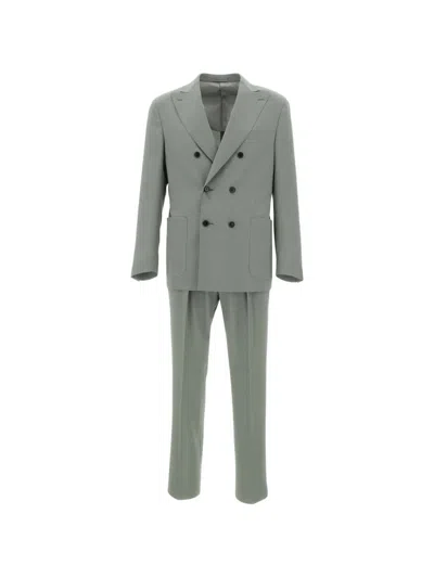 Corneliani Double-breasted Patch Pocket Suit In Green