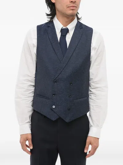 Corneliani Double-breasted Patterned Waistcoat In Blue
