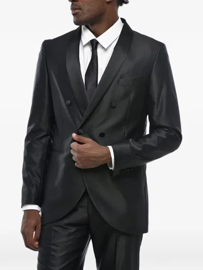 Corneliani Double-breasted Shawl-lapel Suit In Black